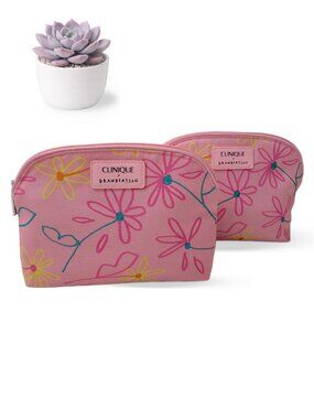Clinique x Drawbertson Floral Cosmetic Bag Set (2) | Limited Edition